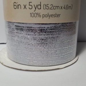 Burlap Ribbon Silver White 6" 3 Rolls